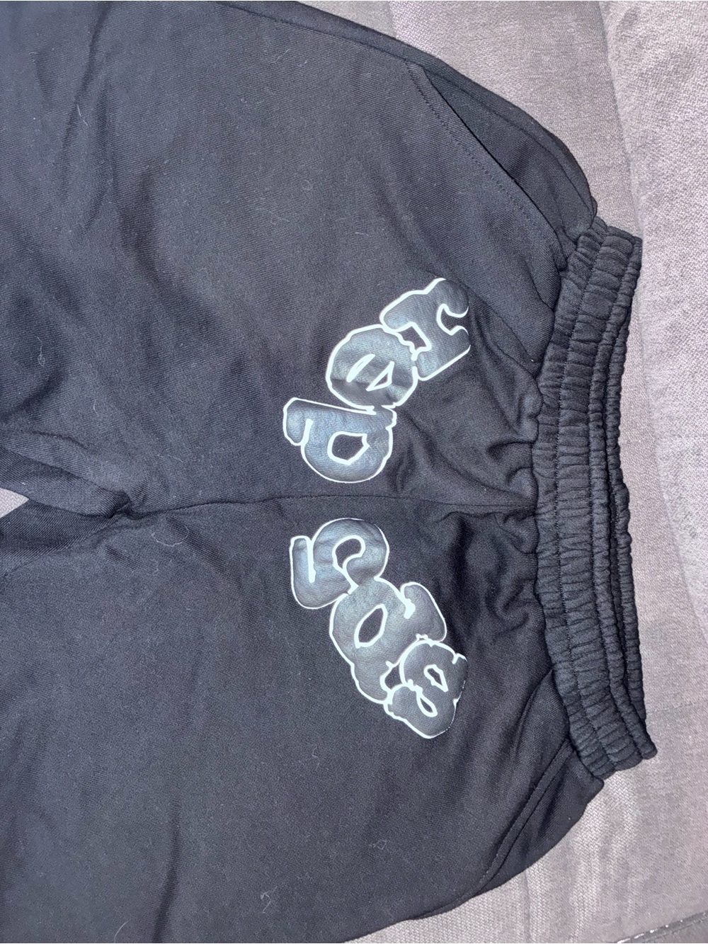 Men's Black Athletic Jogger Shorts with Raised Graphic